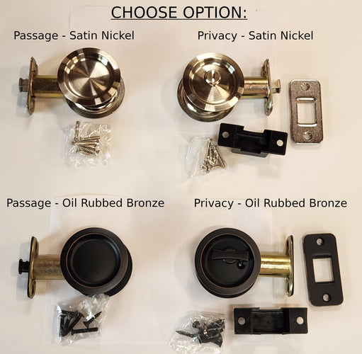 Round Pocket Door Lock with Attached Edge Pull-  Passage or Privacy