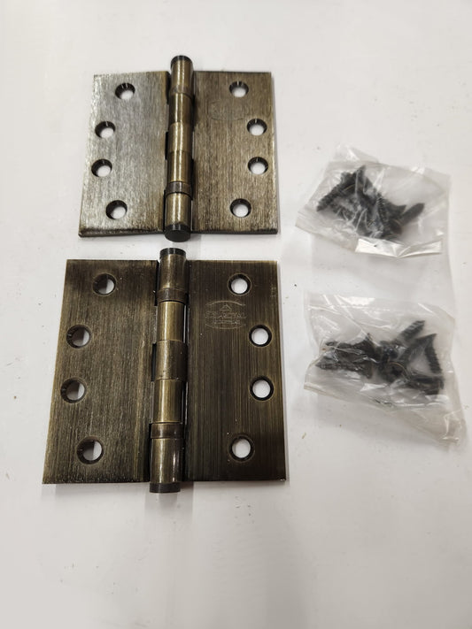 Heavy Duty Ball Bearing Hinges-  4" x 4" Square  Corner in Antique Brass