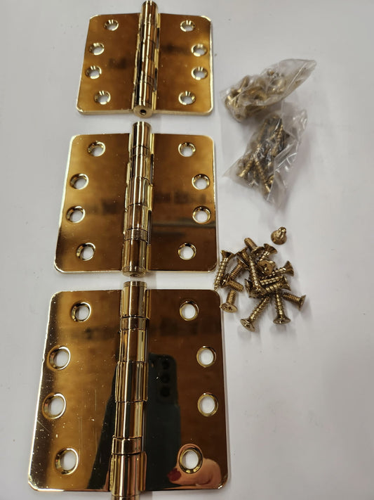 Heavy Duty Ball Bearing Hinges- 4" x 4"  1/4"  Radius Hinges-  in   Polished Brass