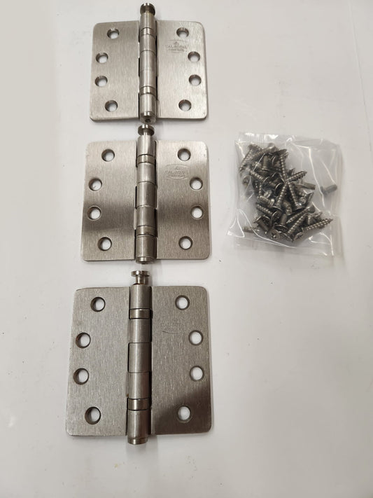 Heavy Duty Ball Bearing Hinges- 4" x 4"  1/4" Radius Hinges in Satin Nickel