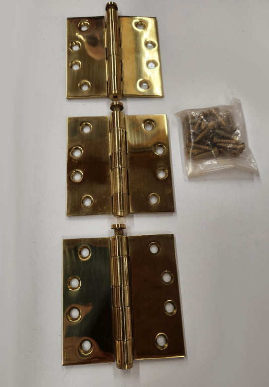 Heavy Duty- SOLID BRASS - Plain Bearing Hinges-  4" x 4"  Square Corner in Polished Brass Finish