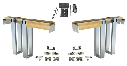 HBP- *"DOUBLE - 2 x 4-   Pocket Door Frame Kit  with 4-Wheel Ball Bearing Hangers- (  80", 84"  and   96" Height Doors)