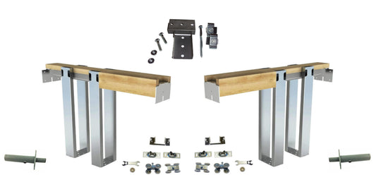 HBP- *"DOUBLE   2 x  4- Pocket Door Frame Kit  with  4-Wheel Ball Bearing Hangers and EZ Closer- -(  80", 84"  and   96" Height Doors)